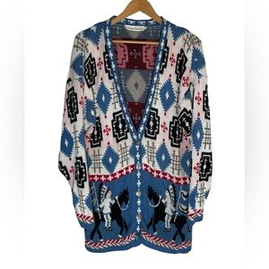 C14- knit Women’s Large Tribal Patterned Cardigan Sweater